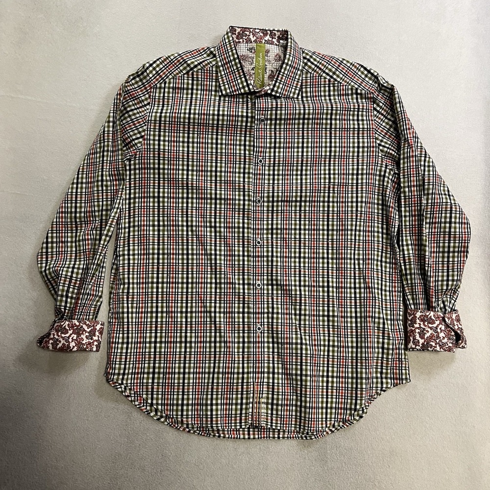 Robert Graham Shirt Men's Size Large Plaid Flip Cuff Long Sleeve Button Up